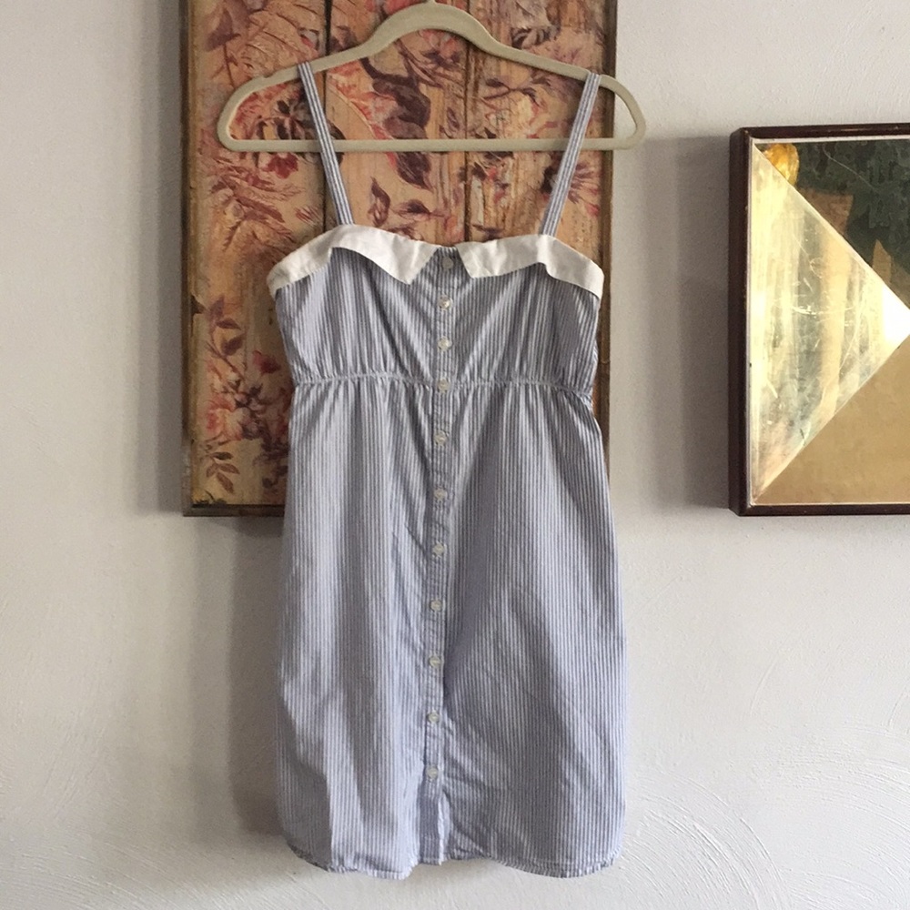 H&M HM BRAND STRETCH COTTON BLUE WHITE MARINE STRIPE MINI BABYDOLL DRESS 4